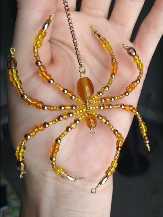 Hand Crafted Jewelry - Hand Crafted Honey Drop Beaded Spider • Yellow, Amber, & Gold Accented